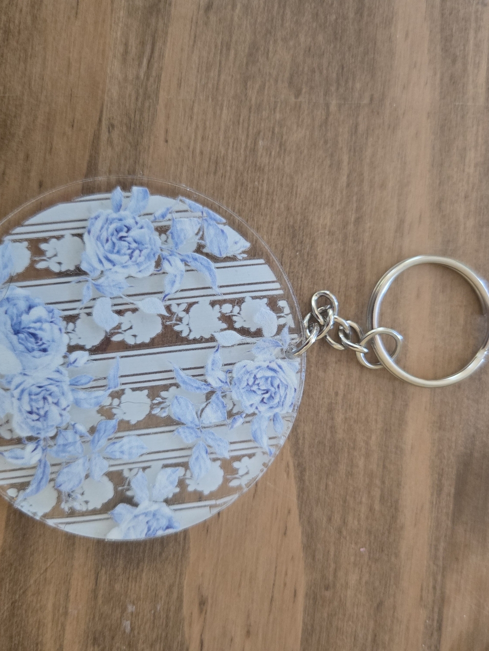 Blue Floral Acrylic Key & Card Holder Keychain